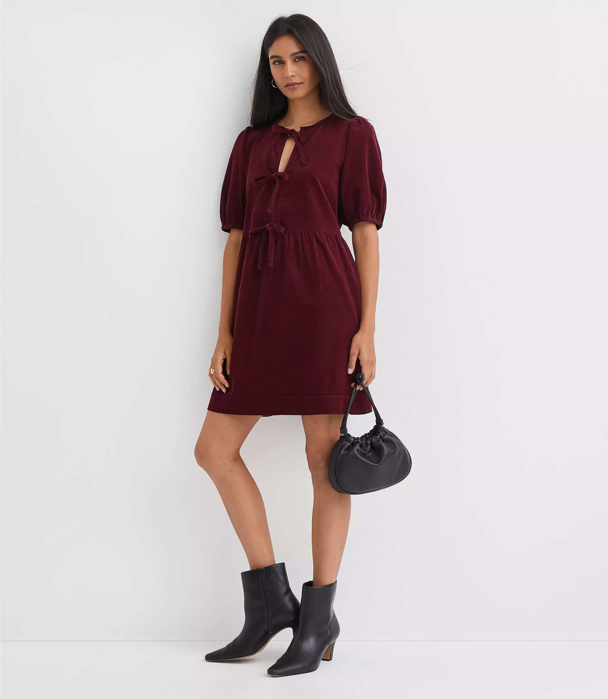 Corduroy Bow Mini Pocket Dress | LOFT