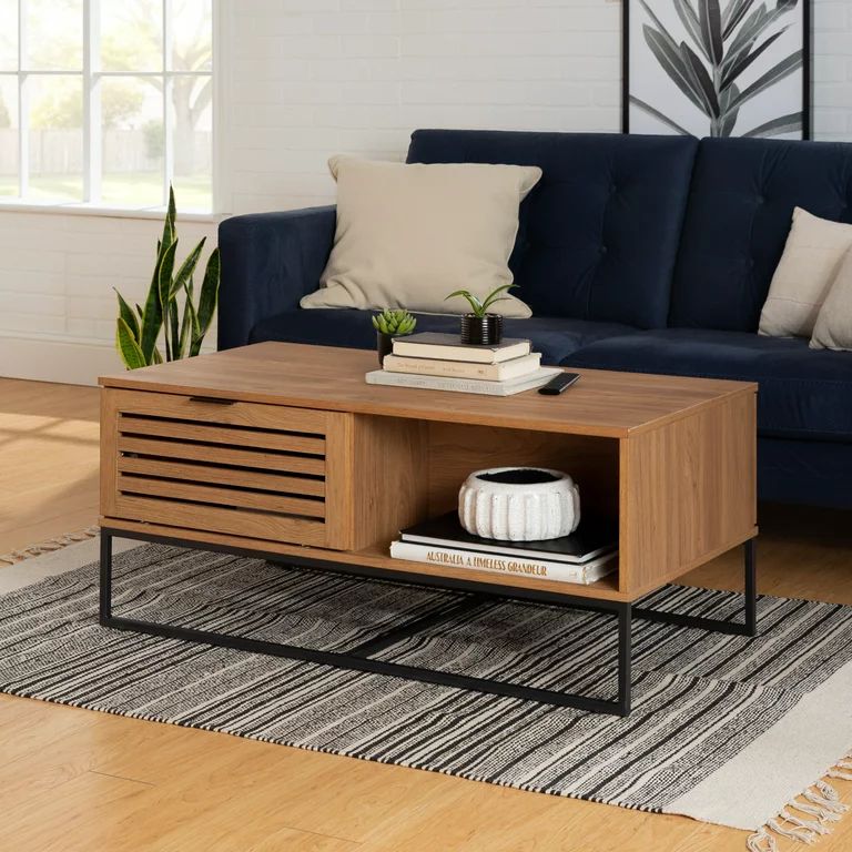 Woven Paths Niantic Modern Slat Door Storage Coffee Table, English Oak - Walmart.com | Walmart (US)