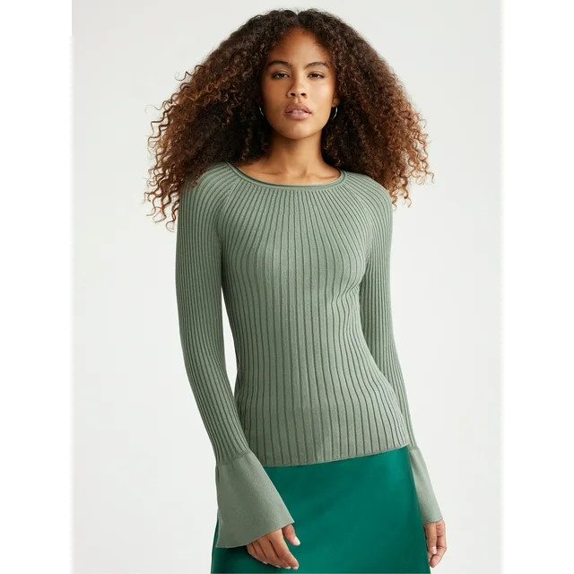 Free Assembly Women's Radiating Ribbed Sweater with Long Sleeves, Midweight, Sizes XS-XXXL | Walmart (US)