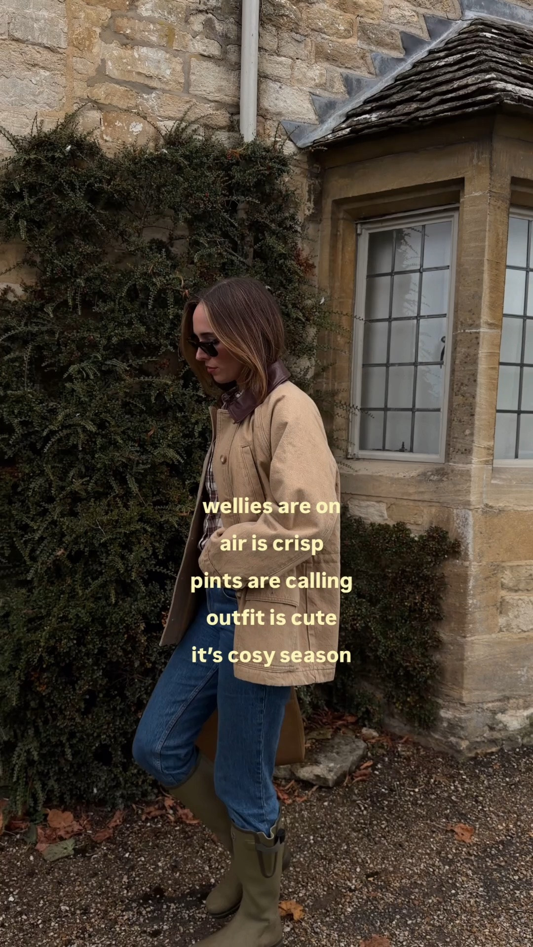 Cosy season is here 🤎 Autumn countryside outfits, barn jacket, check shirt from Sezane, blue denim jeans and wellies

#LTKeurope #LTKautumn #LTKstyletip