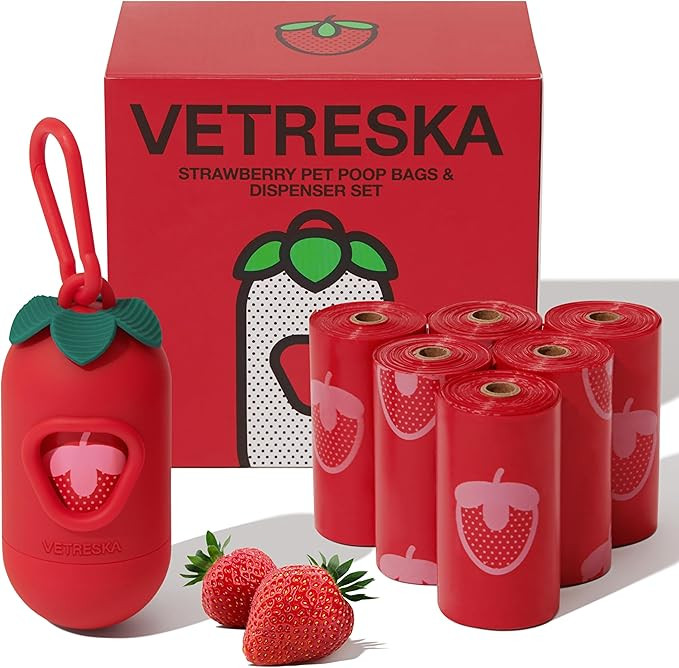 Amazon.com : VETRESKA Dog Poop Bag Dispenser with Strawberry Scented Bags, Leak Proof, Extra Thic... | Amazon (US)