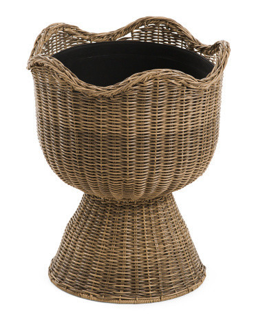 15x19.5 Scalloped Rim Pedestal Woven Outdoor Planter | Marshalls