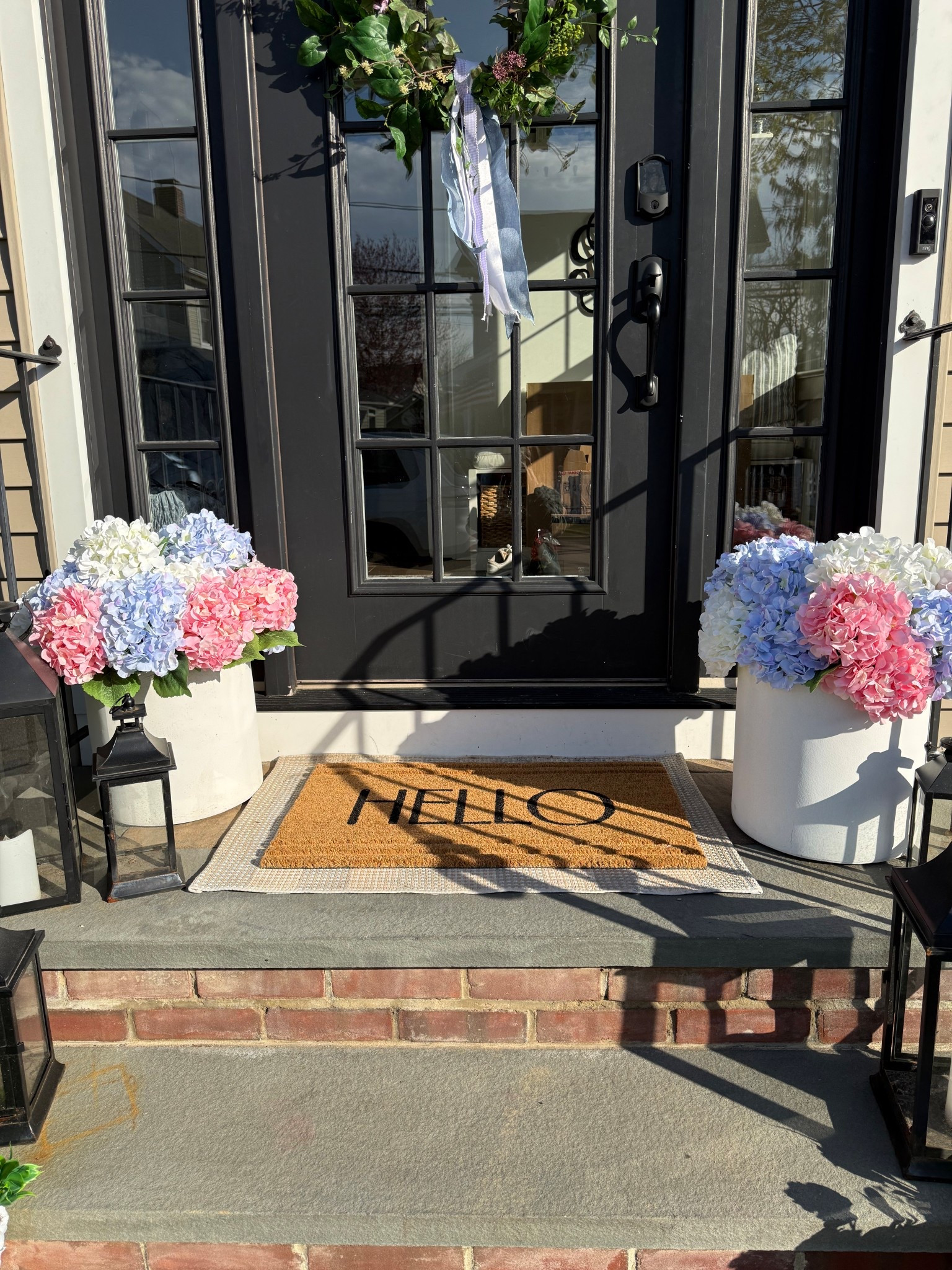 Front stoop update 

Front porch flowers decor outdoor hydrangeas hello outdoor mat 

#LTKSeasonal #LTKHome