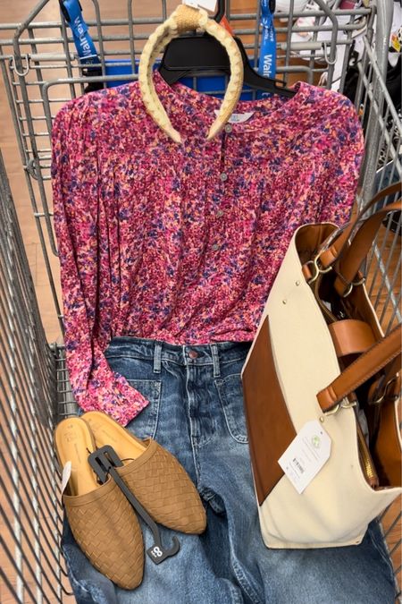 Walmart outfit idea featuring floral long sleeve blouse (fits tts) and wide leg jeans (in my Reel I’m wearing last season jeans; I’ll link similar). Great work to weekend top! Wear with shorts, pants, skirts, jeans or white denim. #walmartfashion 

#LTKfindsunder100 #LTKfindsunder50 #LTKover40