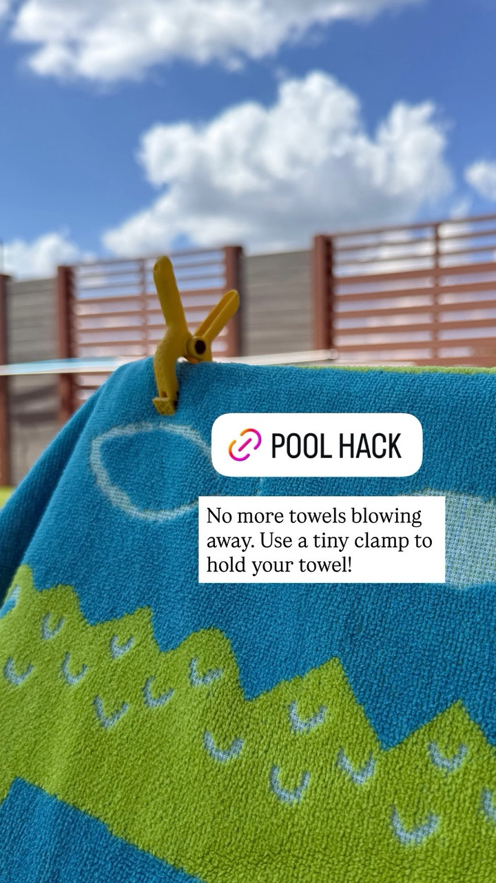 No more towels blowing away. Use a tiny clamp to hold your towel!