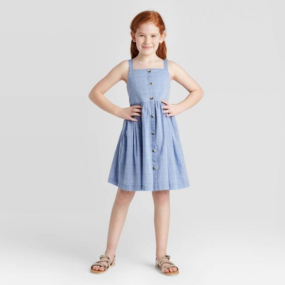 Girls' Button-Front Chambray Dress - Cat & Jack™ Blue | Target