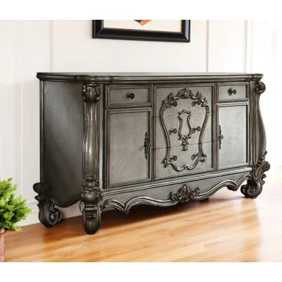 70" Platinum Carved Scrollwork Wood And Polyresin Five Drawer Triple Dresser | Wayfair North America