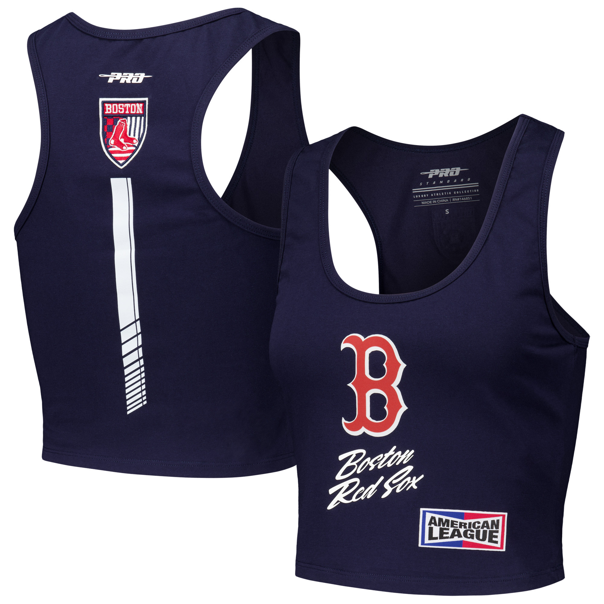 Women's Pro Standard Navy Boston Red Sox Fast Lane Fitted Tri-Blend Cropped Tank Top | Fanatics