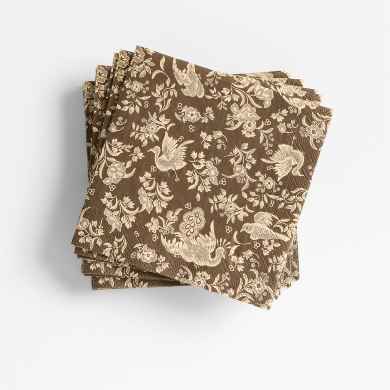 Brown Peacock Printed Cocktail Napkins | Crate & Barrel | Crate & Barrel