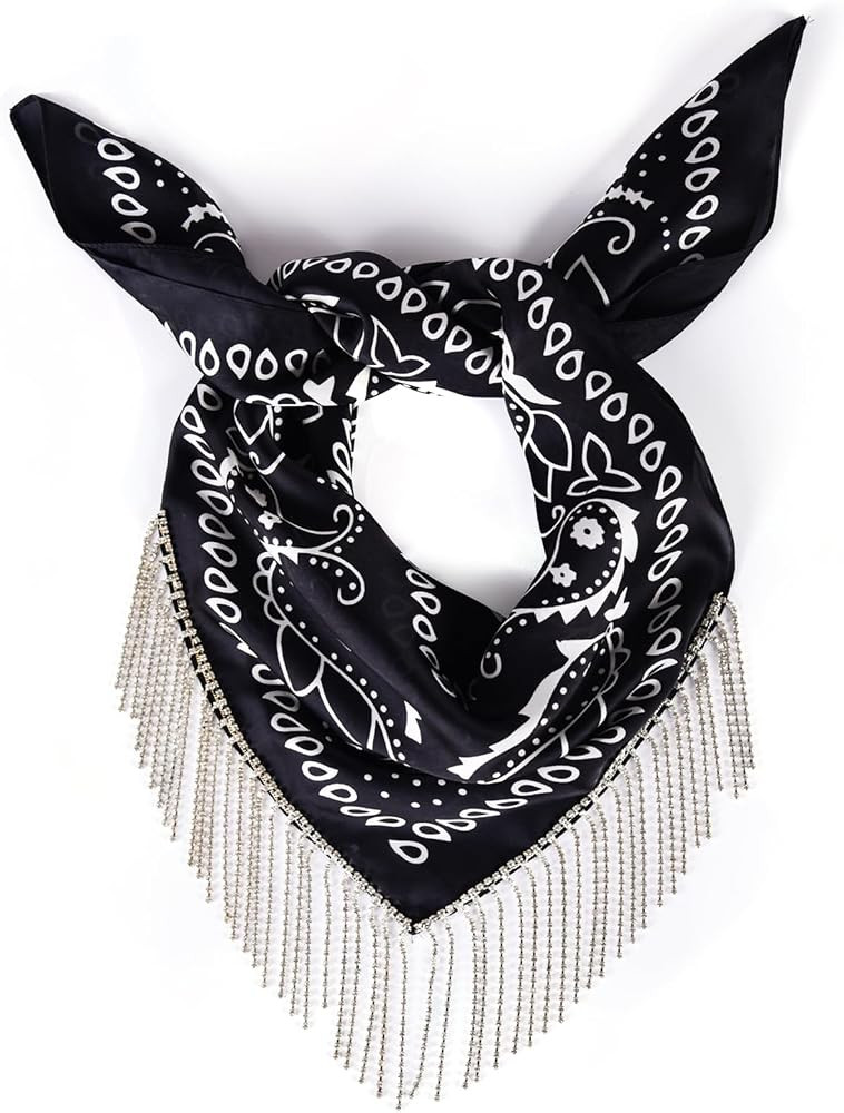 rhinestone bandana Fringe bandanas for women rhinestone bandana Western Bling Sparkly Bandanas 1 ... | Amazon (US)