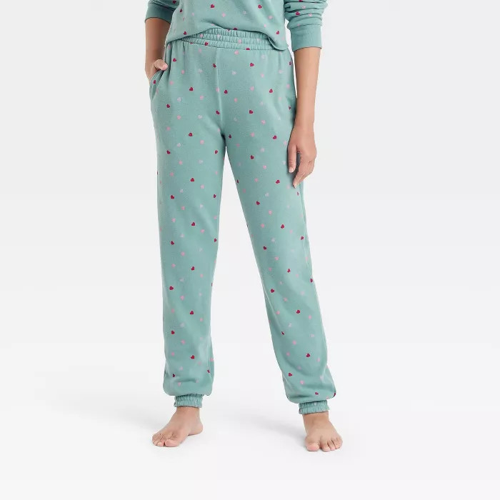 Women's Heart Print Fleece Lounge Jogger Pants - Colsie™ Blue | Target