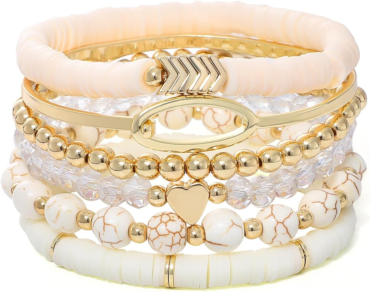 GOOJIDS Surfer Heishi Clay Bead Bracelets for Women Bohemian Stackable Gold Plated Beaded Stretch... | Amazon (US)