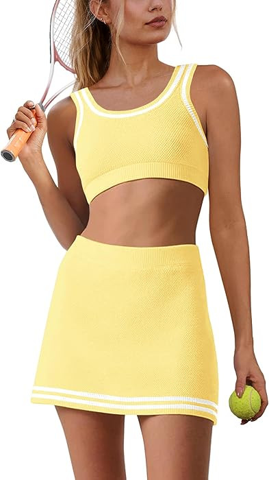 Womens Workout Sets 2 Piece Tennis Sets Skorts Sets Athletic Gym Golf Outfits Tank Top and Skort | Amazon (US)