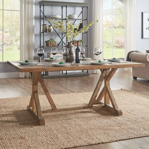 Weston Home Warner Rectangular Wood Dining Table with Concrete Inlay, Natural Finish | Walmart (US)
