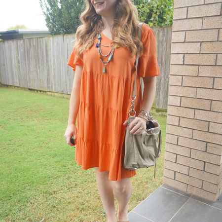 Bright and colourful for a kid's birthday party in this  Jeanswest orange tiered linen dress mum got me 🧡 added more colour with the tassel necklace and some neutral with the grey Rebecca Minkoff MAM bag 🧡

#LTKaustralia #LTKitbag