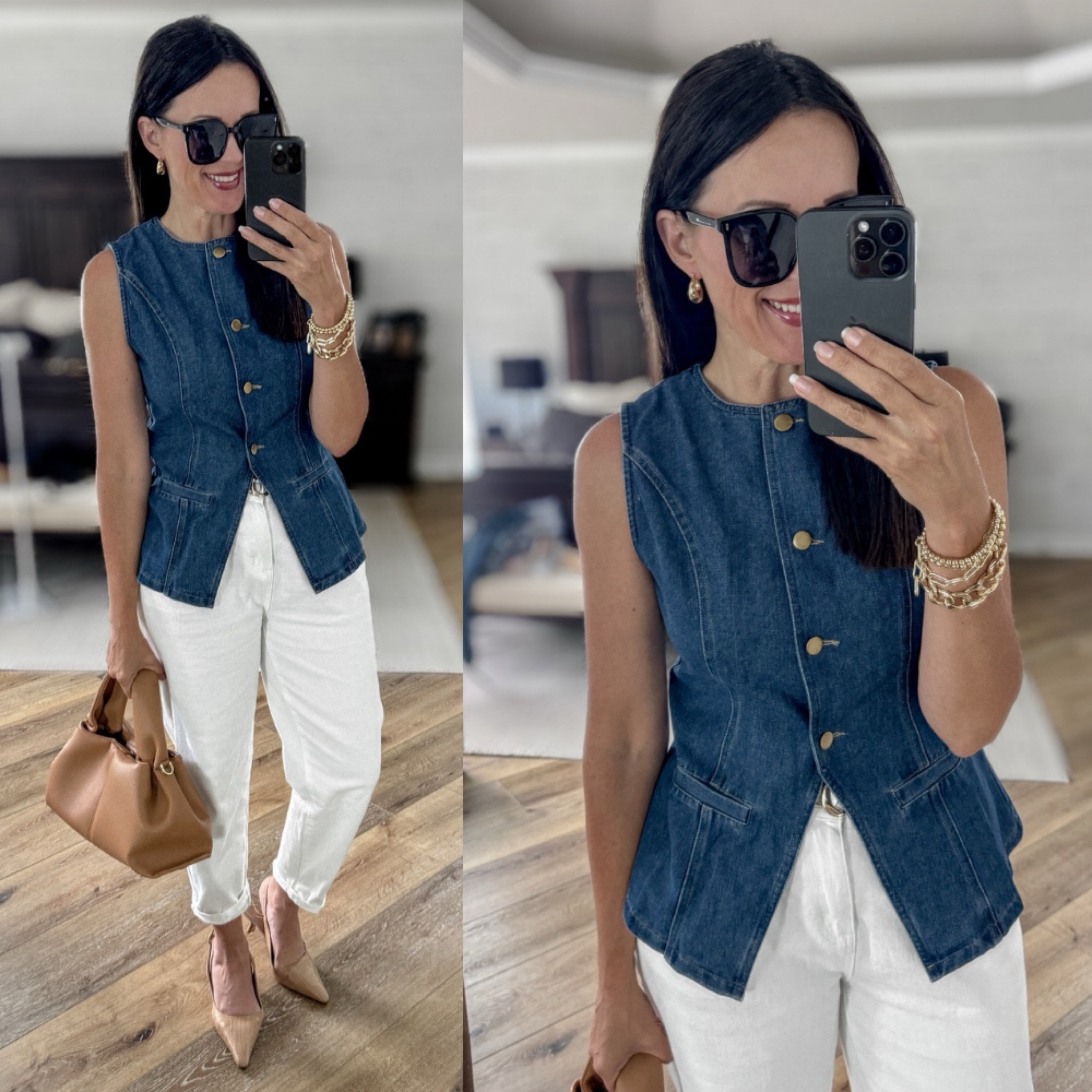 Elegant denim short set from Amazon, styled with a white side leg denim. Sizing: Denim set-medium, but shorts were too small/short on me. White wide leg ankle jeans-medium 

Summer outfit | casual outfit | elevated casual | raffia heels | kitten heels | Amazon fashion




#LTKOver40 #LTKStyleTip #LTKFindsUnder50