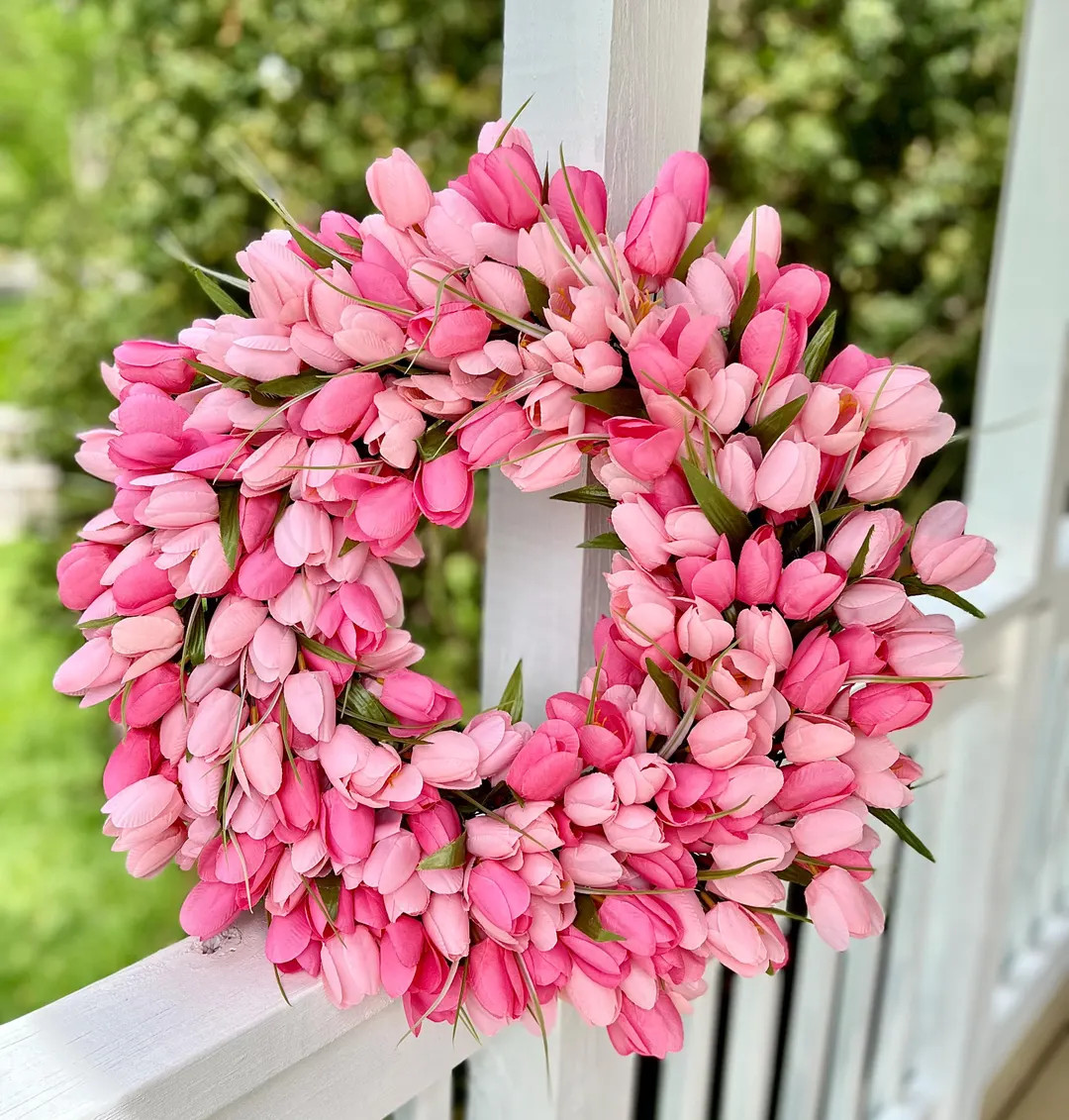 Colorful Tulip Spring Wreath, Faux Tulips Wreath for Front Door, Easter Wreath, Mothers Day Gift,... | Etsy (US)