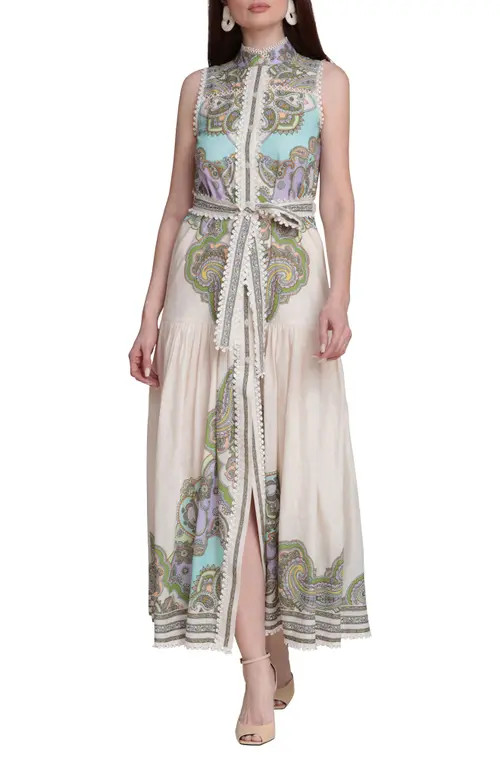 Avec Les Filles Placed Paisley Lace Trim Cotton Maxi Dress in Cream Lisa Paisley at Nordstrom, Size 8 | Nordstrom
