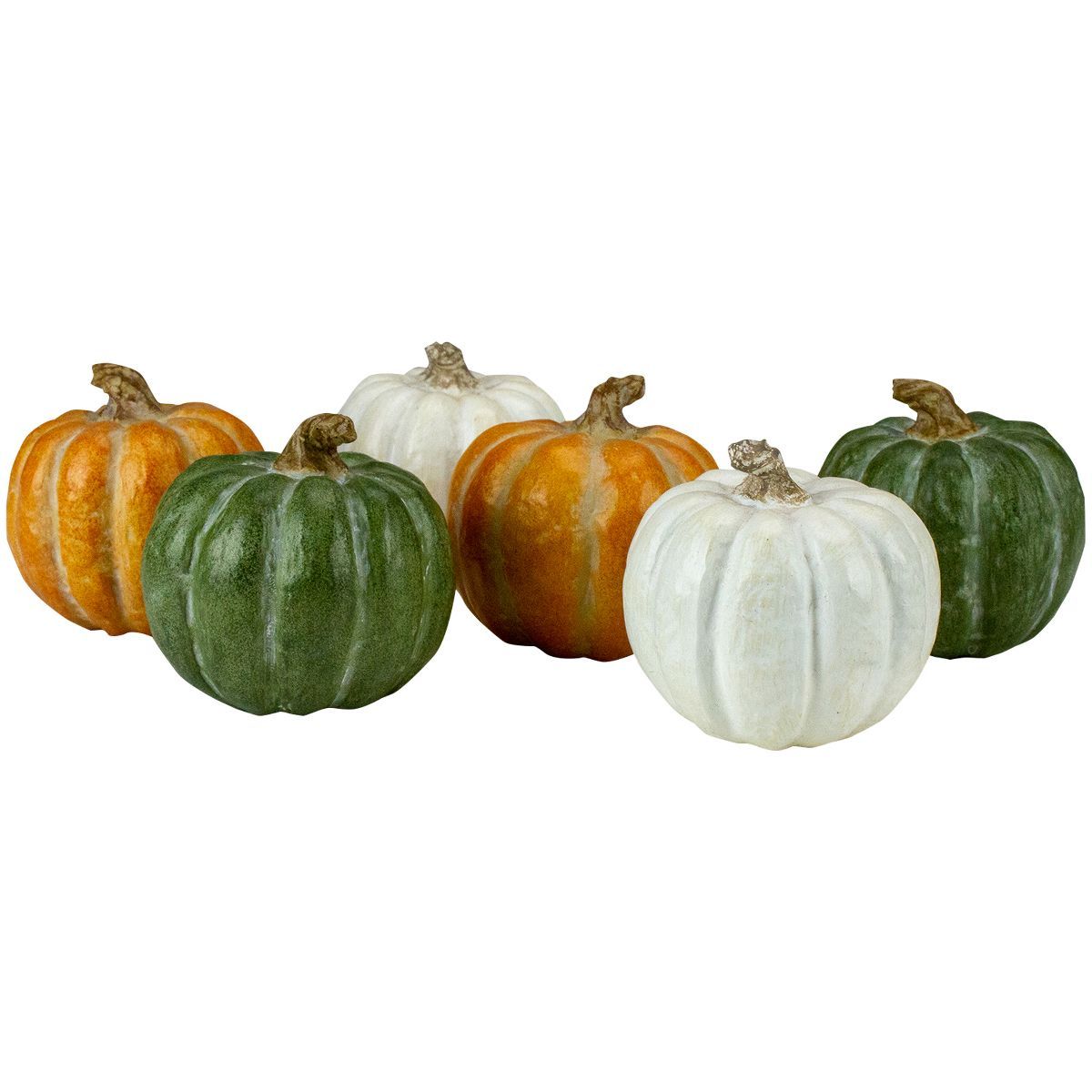 Northlight Set of 6 Boxed Green, White and Orange Thanksgiving Pumpkin Decorations | Target
