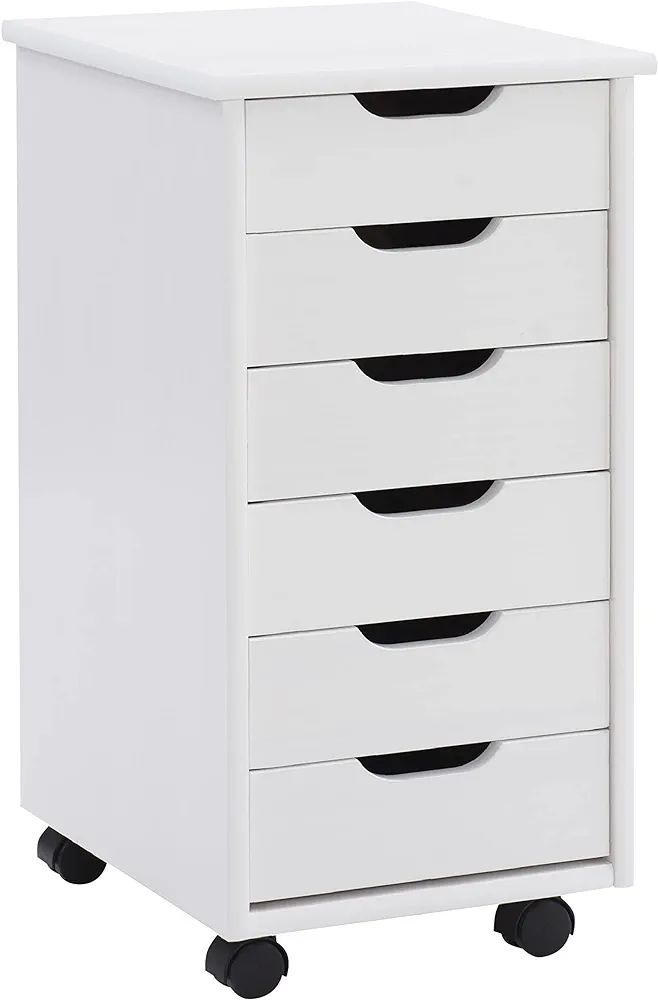 Linon Home Decor Products Corinne Six Drawer Storage, White Wash Rolling Cart | Amazon (US)