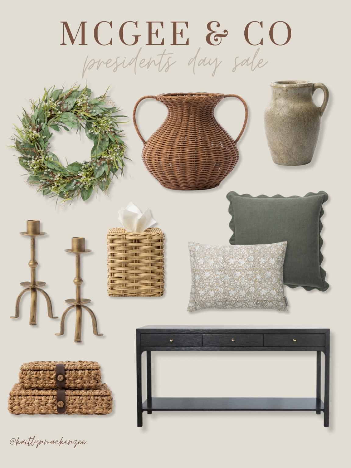 McGee & Co Presidents Day Sale 
Entryway decor, stackable baskets, woven baskets, gold candle sticks, throw pillows, spring pillows, spring wreath, organic vase, tissue box holder, console table

#LTKHome #LTKSeasonal #LTKSaleAlert