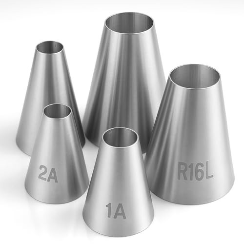5PCS Large Piping Tips for Cake Decorating Round Hole Piping Tips Set Cupcake Frosting Nozzles Stainless Steel Professional Baking Decoration Tools for Cake Cookies Pastry Fondant Cream Bag Filler | Amazon (US)