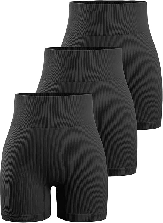YNNTHY Women's 3 Piece Workout Shorts Yoga Seamless Ribbed High Waisted Spandex Booty Biker Short... | Amazon (US)