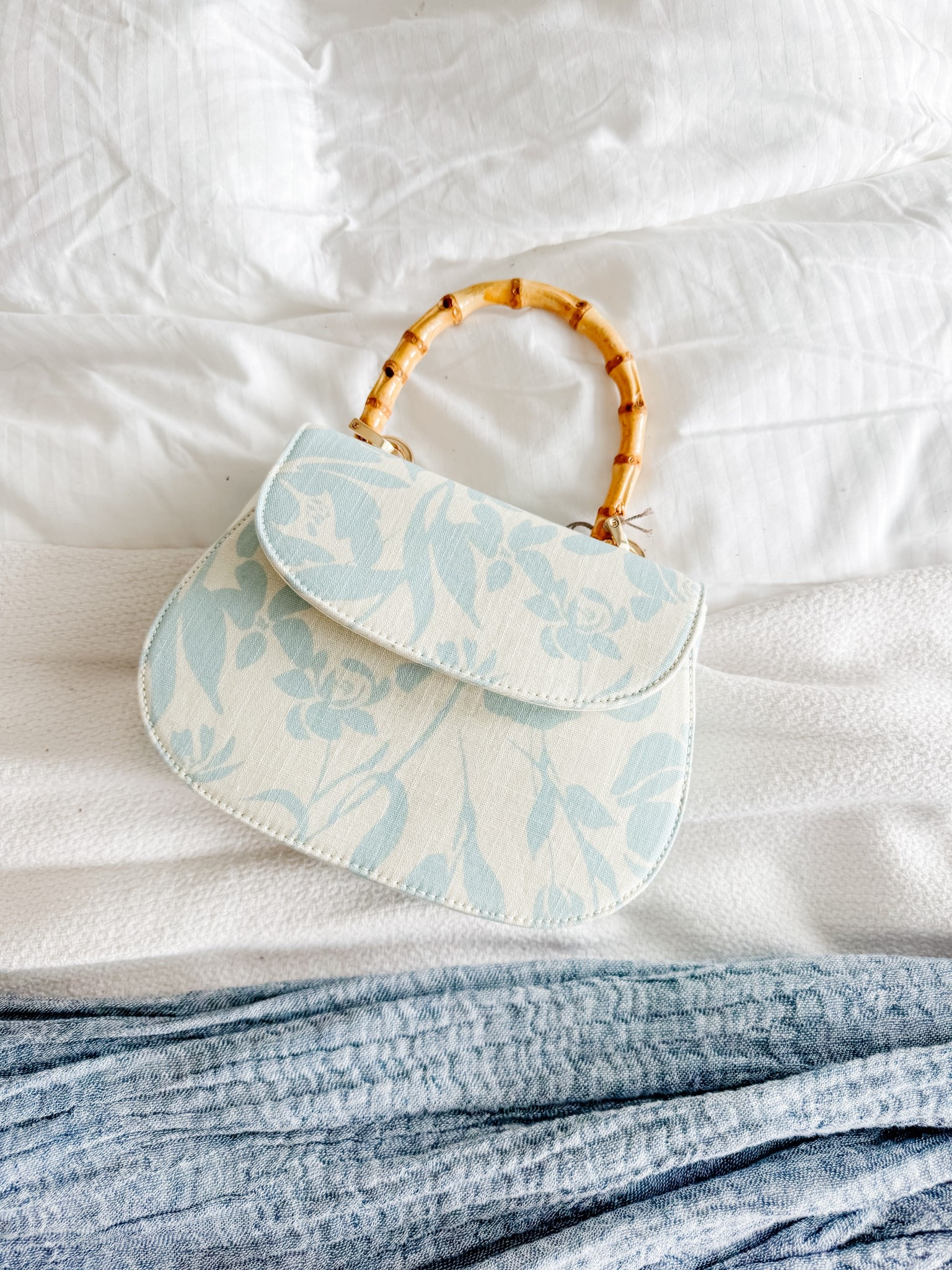 Spring summer fashion outfit accessories purse handbag 
Blue and white bamboo handle
Target style 


#LTKItBag #LTKFindsUnder100 #LTKFindsUnder50