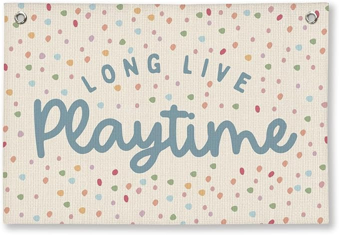 Playroom Decor, Kids Wall Art Hanging Linen Banner, Blue Striped Wall Flag for Kids Room Nursery ... | Amazon (US)