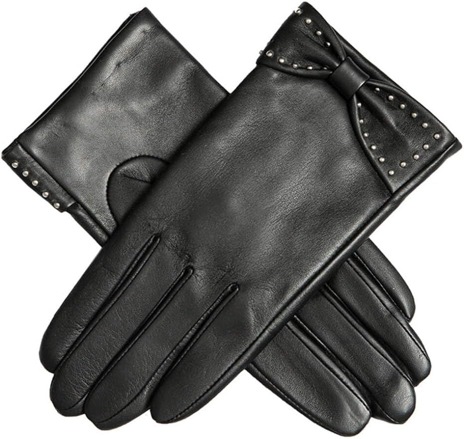 Gloves Womans Black Sophia Leather Bow Gloves L | Amazon (US)