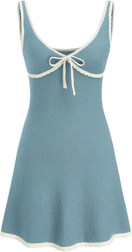 CIDER Knit Mini Dress V Neck Knotted Sleeveless Party Dress Middle Waist Dresses | Amazon (US)