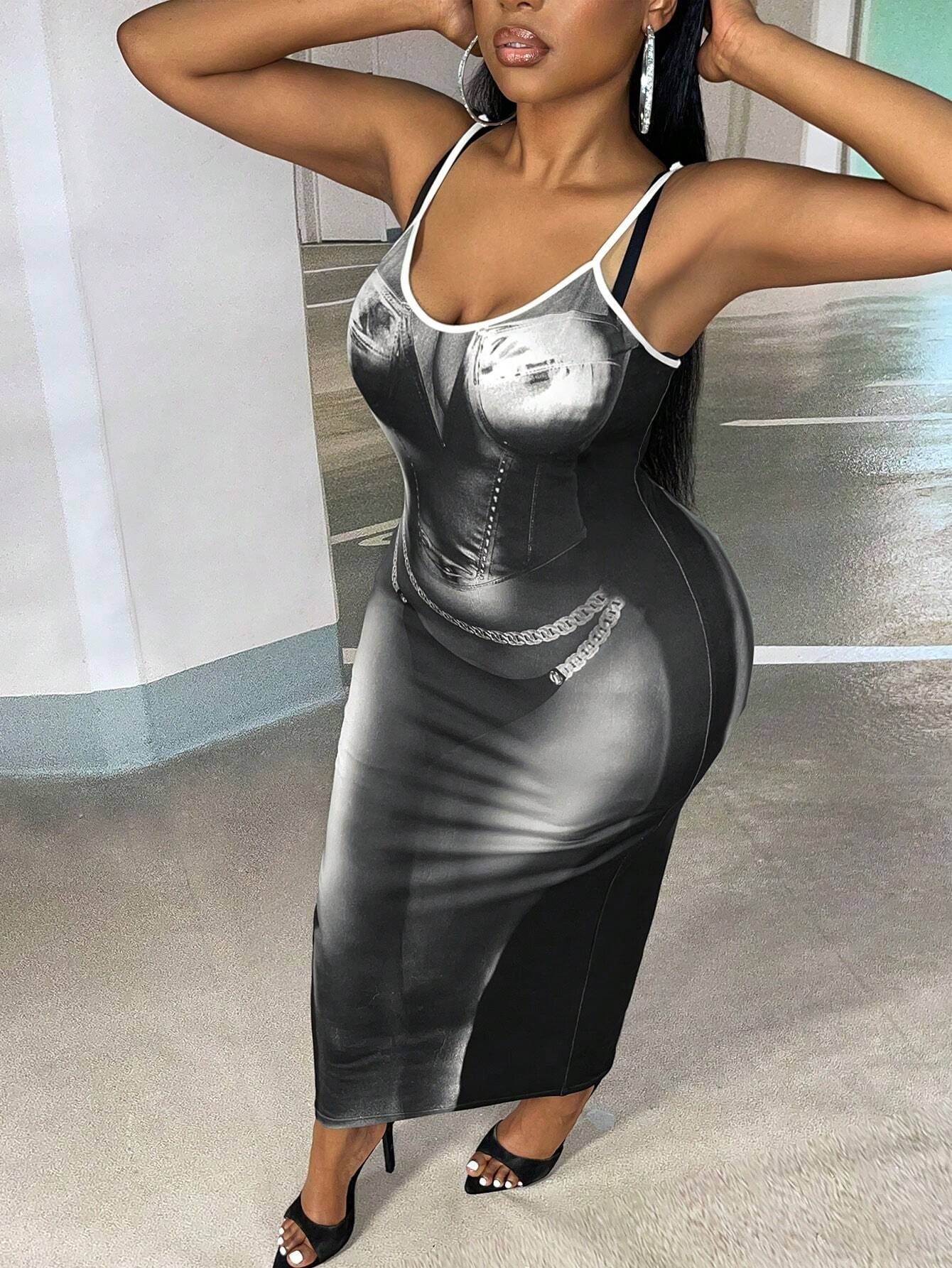 SHEIN Slayr Plus Body Heat Map Print Cami Bodycon Dress | SHEIN