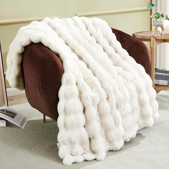 JONIYEAR Soft Fuzzy Bubble Faux Rabbit Fur Throw Blanket 50" x 60", Double Sided Textured Thick W... | Amazon (US)