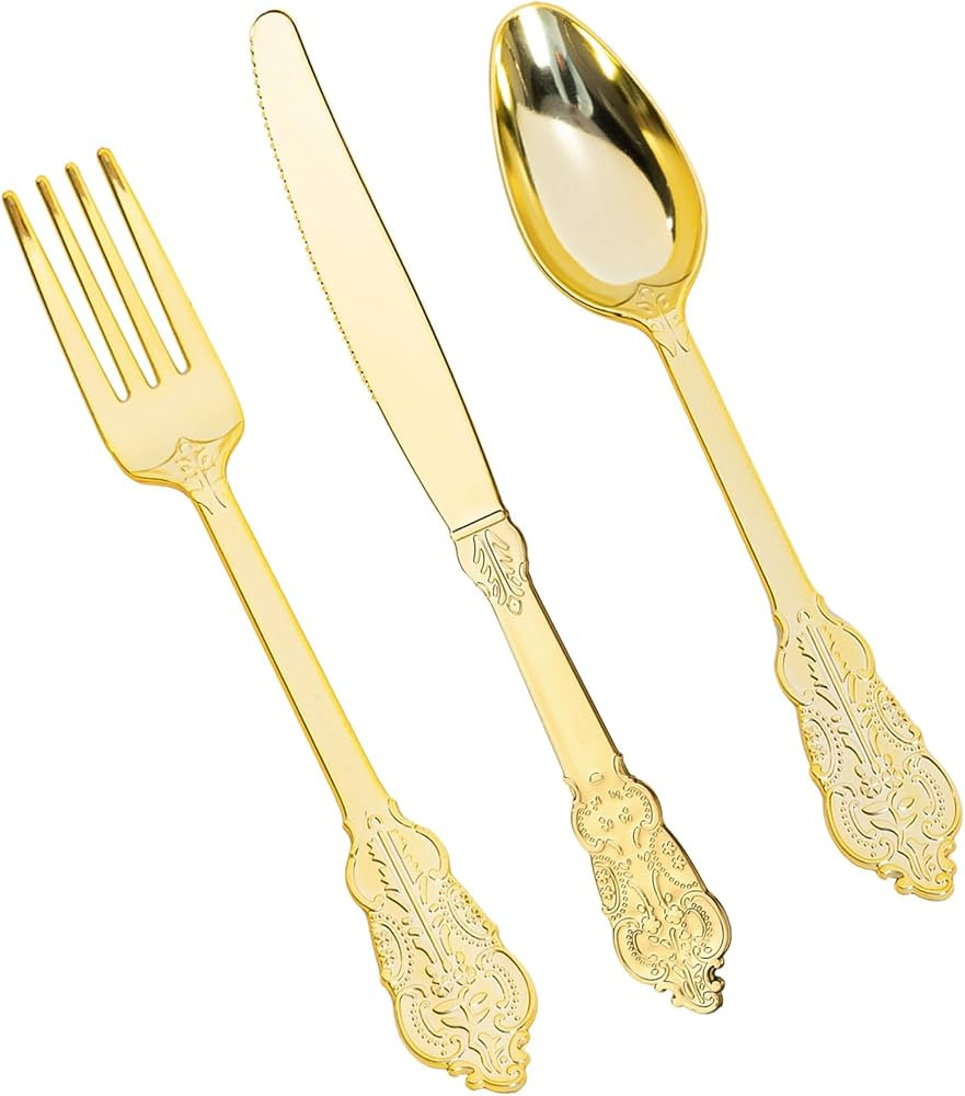 HOMIP 160PCS Gold Plastic Silverware Set Disposable Utensils -Include 80 Forks,40 Knives,40 Spoon... | Amazon (US)