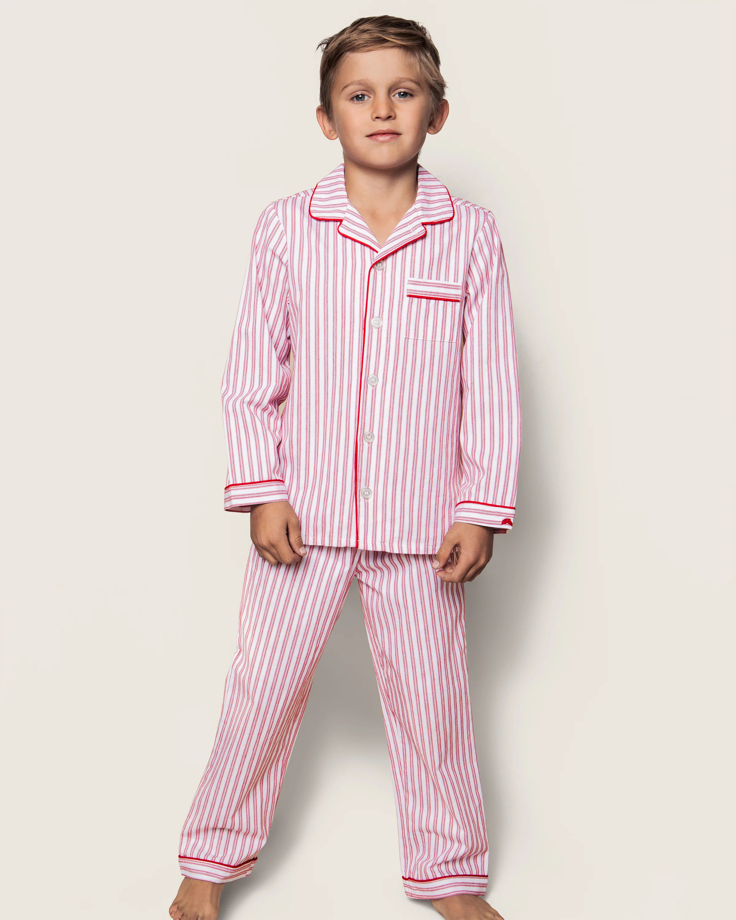 Kid's Twill Pajama Set in Antique Red Ticking | Petite Plume