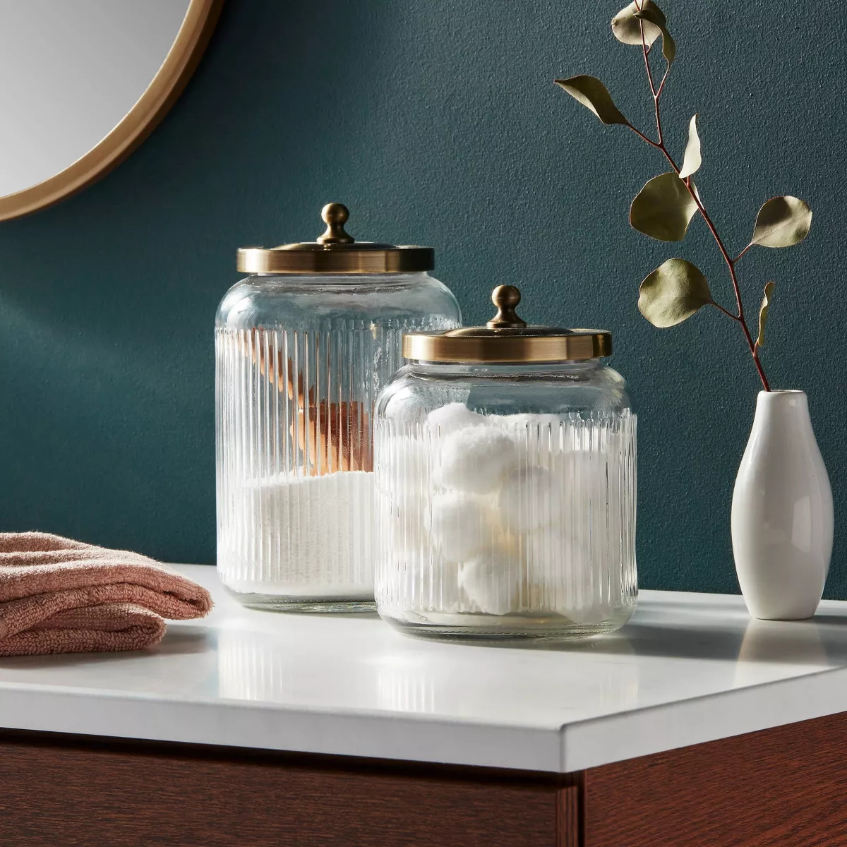Medium Glass Bath Canister Brass - Threshold™: Elegant Storage Jar with Lid for Bathroom Organi... | Target