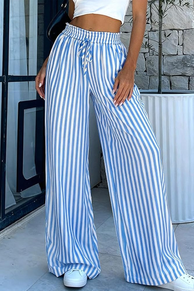 CFLONGE Palazzo Pants for Women Casual 2026 Summer High Waist Floral Wide Leg Pant Trendy Boho Tr... | Amazon (US)