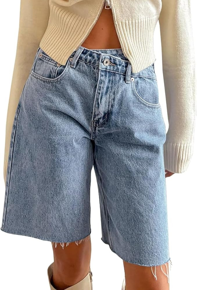 NUFIWI Y2k Denim Bermuda Shorts for Women High Waist Straight Leg Jeans Carpenter Shorts Summer B... | Amazon (CA)