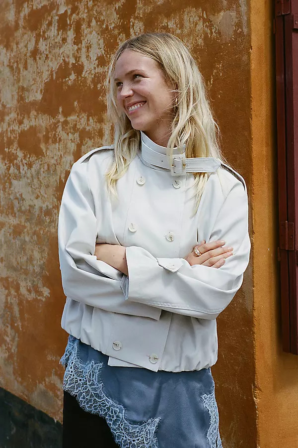 Retta Funnel-Neck Double-Breasted Short Trench Coat Jacket | Anthropologie (US)