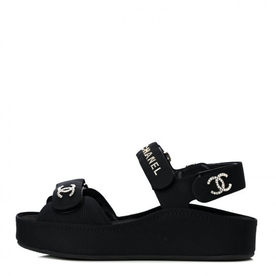 CHANEL Grosgrain Crystal Logo Platform Sandals 36 Black | Fashionphile