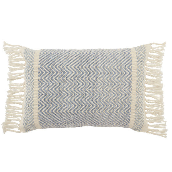 Iker Indoor/ Outdoor Light Blue/ Ivory Chevron Lumbar Pillow | Scout & Nimble