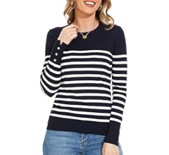 Spicy Sandia Women's Lightweight Long Sleeve Crew Neck Sweaters Striped Casual Knit Pullover Tops | Amazon (US)