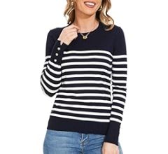 Spicy Sandia Women's Lightweight Long Sleeve Crew Neck Sweaters Striped Casual Knit Pullover Tops | Amazon (US)