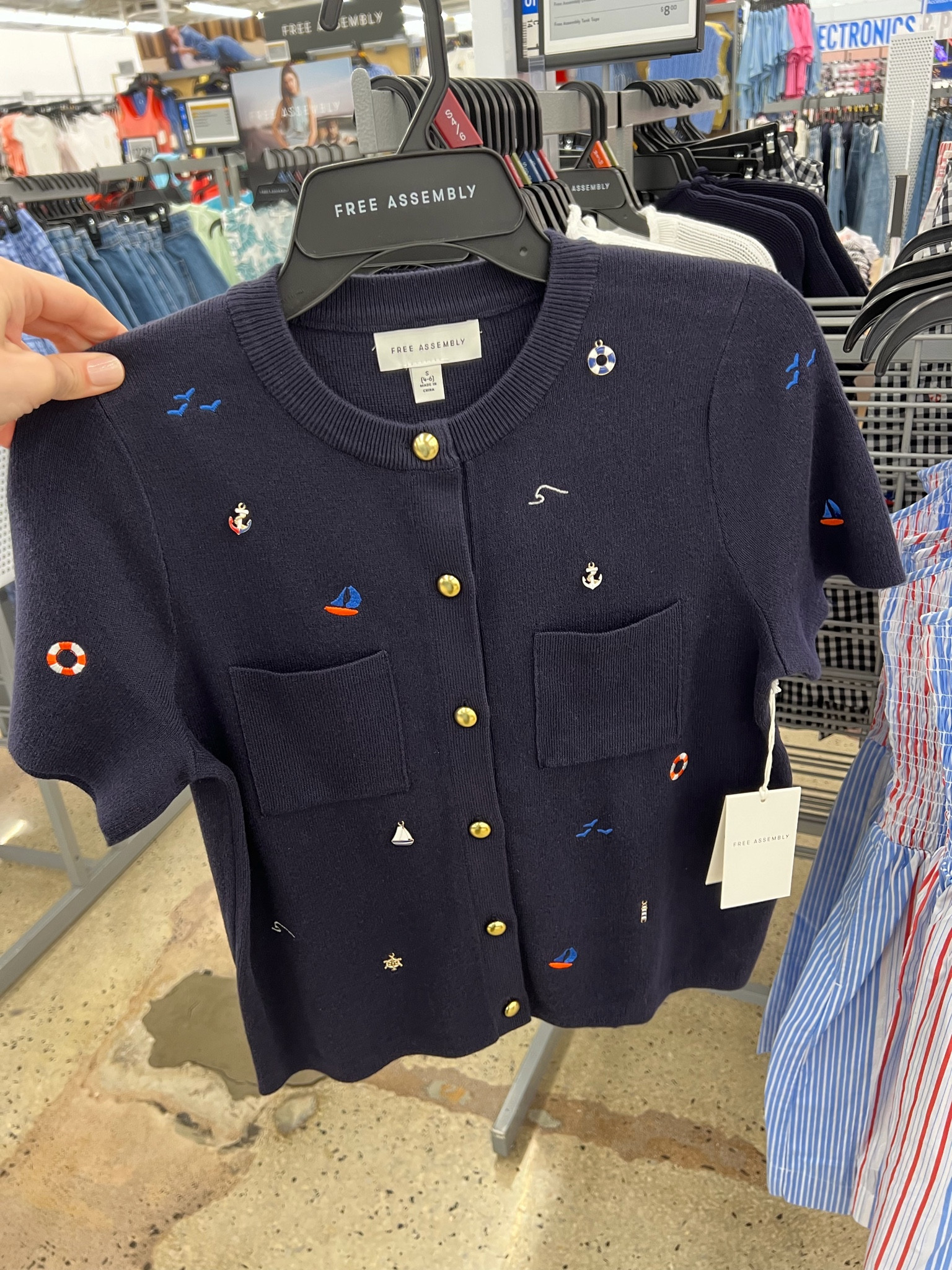 Walmart short sleeve sweater with embroidery detail and little charms sewn on top! Nautical coastal preppy chic for summer #walmartfashion

#LTKOver40