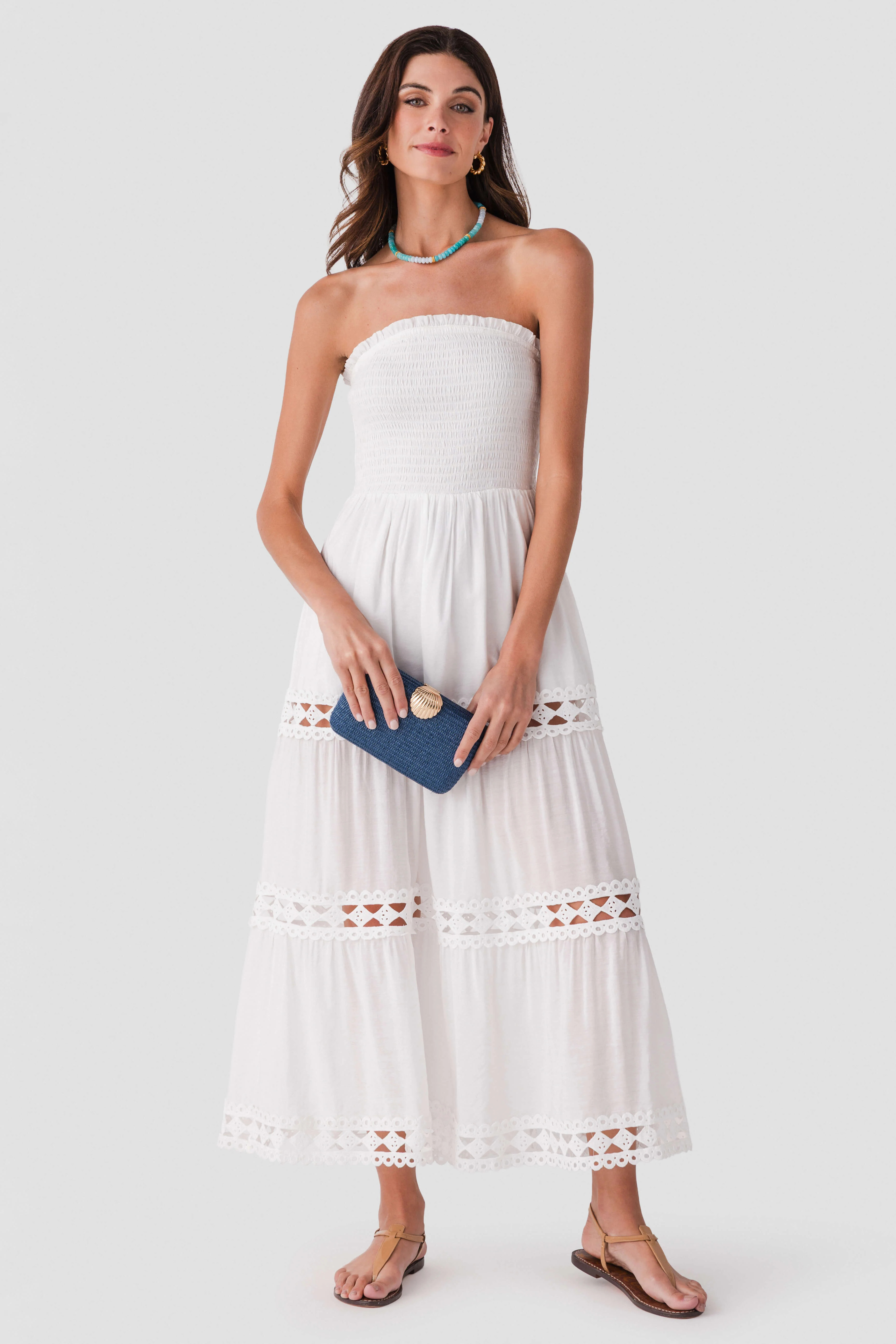 Elan Smocked Strapless Midi Dress | Social Threads