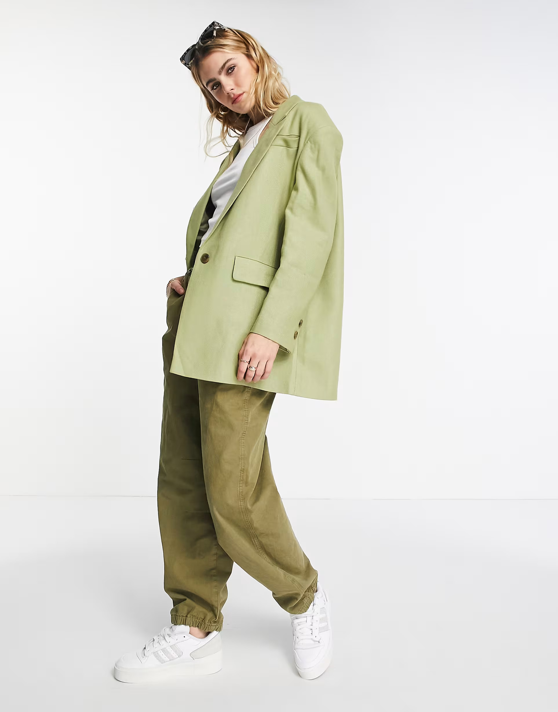 Topshop relaxed oversized single breasted blazer in sage | ASOS (Global)
