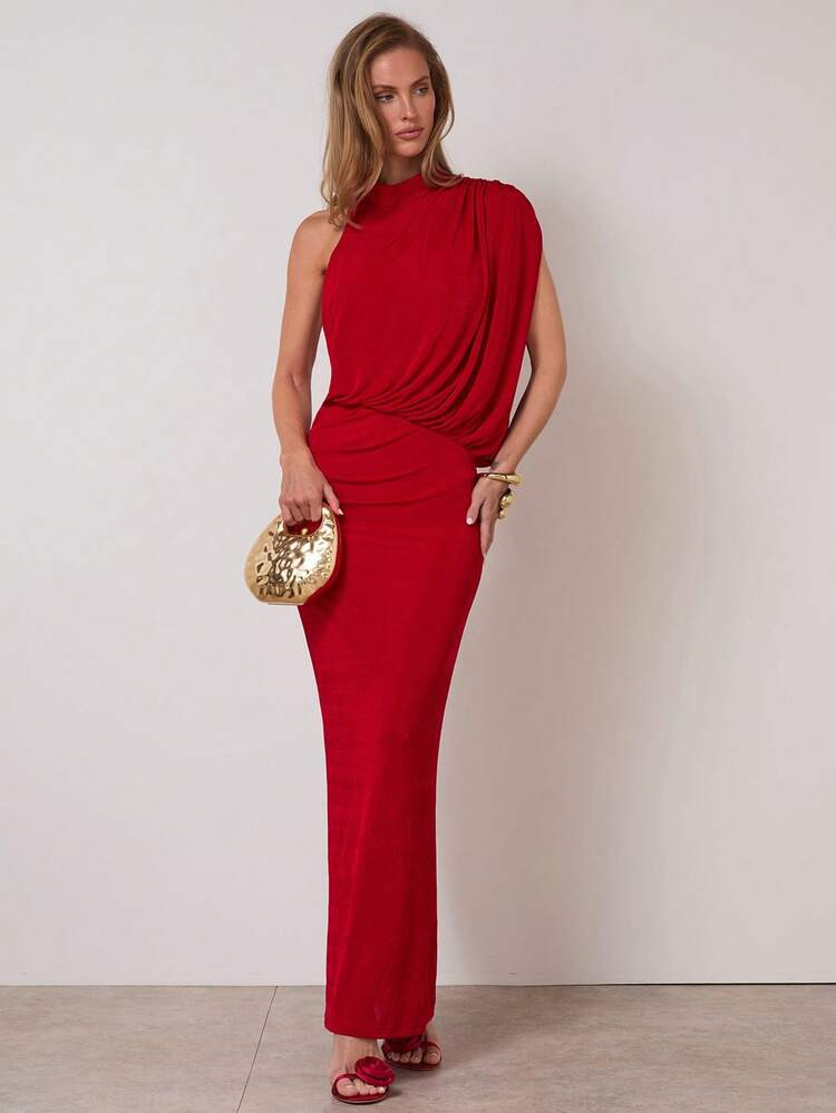 COSMINA Christmas Dress Women's Elegant Party Solid Color Asymmetric Dress,Red Elegant Dress Women Long Red Dress Red Dinner Dress,Red Dresses For Women,Christmas Dresses For Women | SHEIN