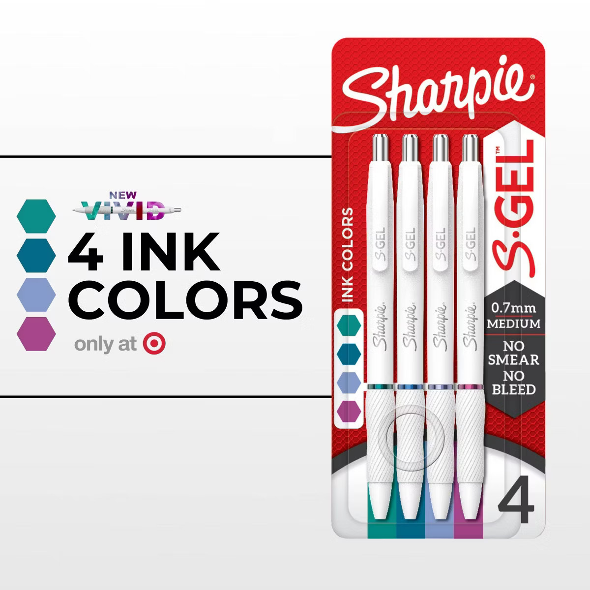 Sharpie 4pk S-Gel Pens 0.7mm Bright Assorted Ink Colors: Multicolored Gel Pens for Art & Office U... | Target