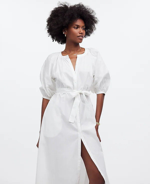 Tie-Waist Button-Front Midi Dress in Poplin | Madewell