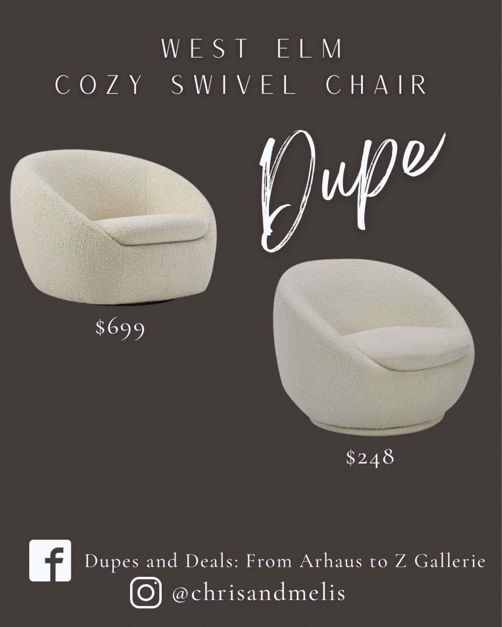 West Elm Cozy Swivel Chair dupe for anyone looking for a faux shearling accent chair!

Accent chair, living room furniture, living room chair, Boucle chair, living room design, home decor for less. 


#LTKsalealert #LTKhome